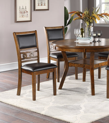 Contemporary Dining 5pc Set Round Table w 4x Side Chairs Walnut Finish Rubberwood