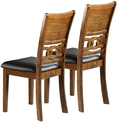 Contemporary Dining 5pc Set Round Table w 4x Side Chairs Walnut Finish Rubberwood