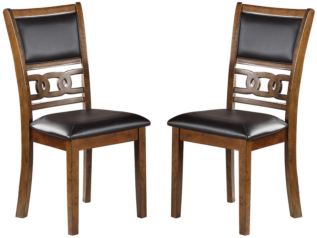 Contemporary Dining 5pc Set Round Table w 4x Side Chairs Walnut Finish Rubberwood