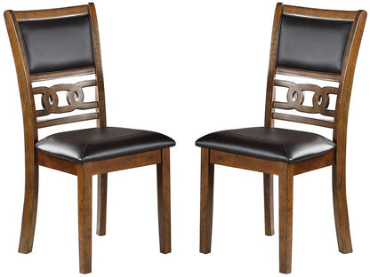 Contemporary Dining 5pc Set Round Table w 4x Side Chairs Walnut Finish Rubberwood