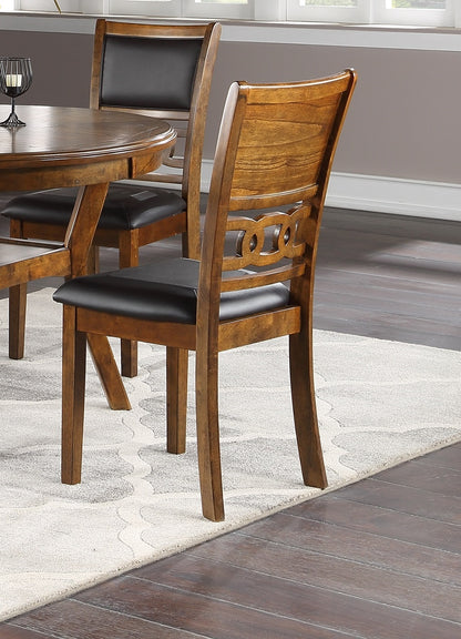 Contemporary Dining 5pc Set Round Table w 4x Side Chairs Walnut Finish Rubberwood