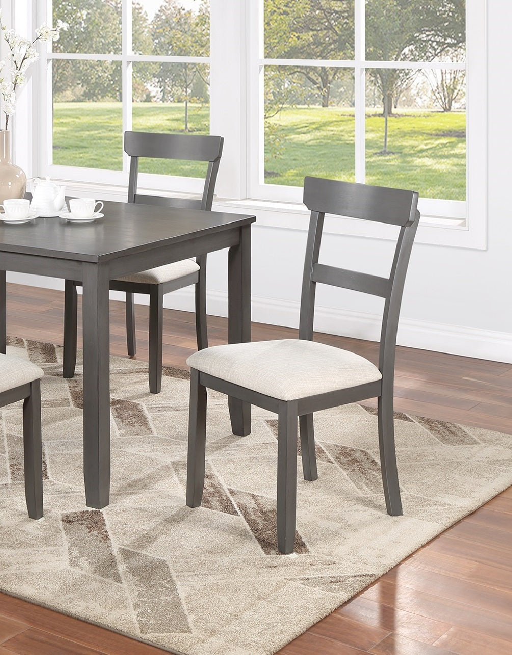 Gray Rectangular Dining Table with 5 Chairs