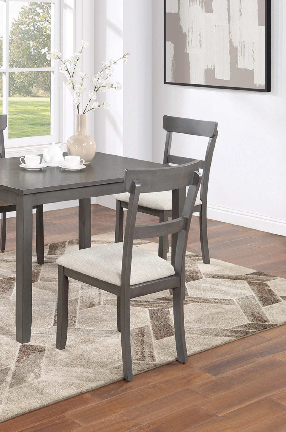 Gray Rectangular Dining Table with 5 Chairs