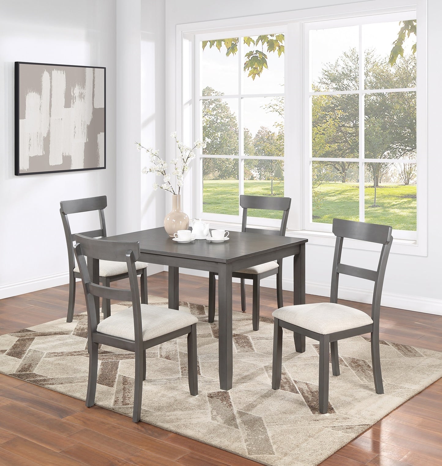 Gray Rectangular Dining Table with 5 Chairs
