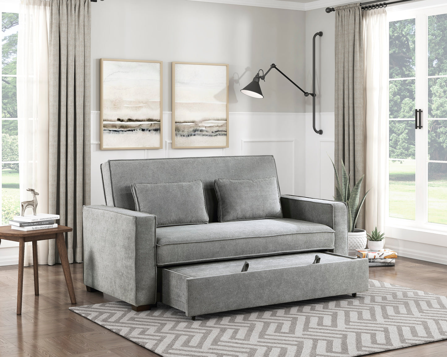 Gray Polyester Wood Frame Sofa - 2 Seat Living Room Sofa