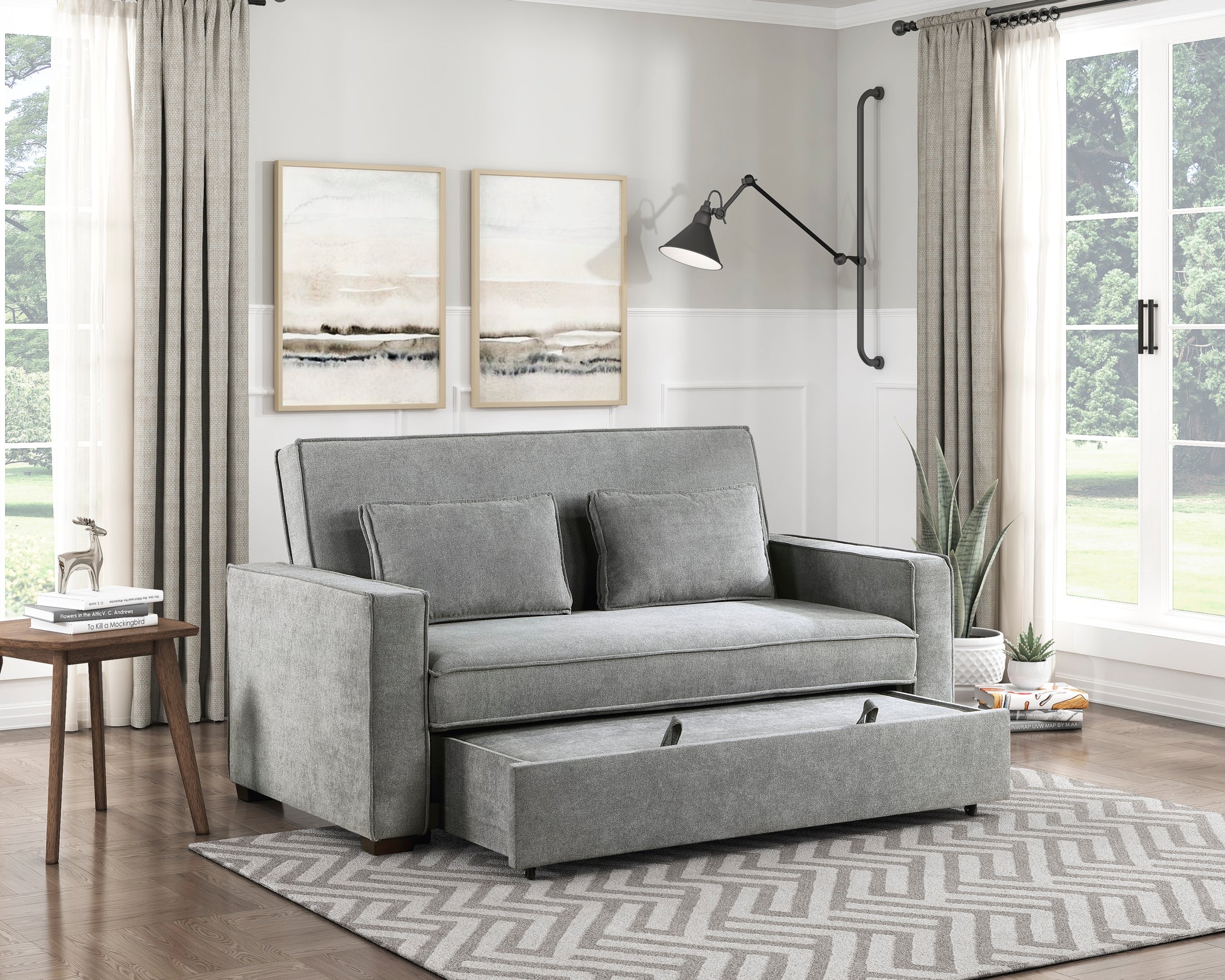 Gray Polyester Wood Frame Sofa - 2 Seat Living Room Sofa