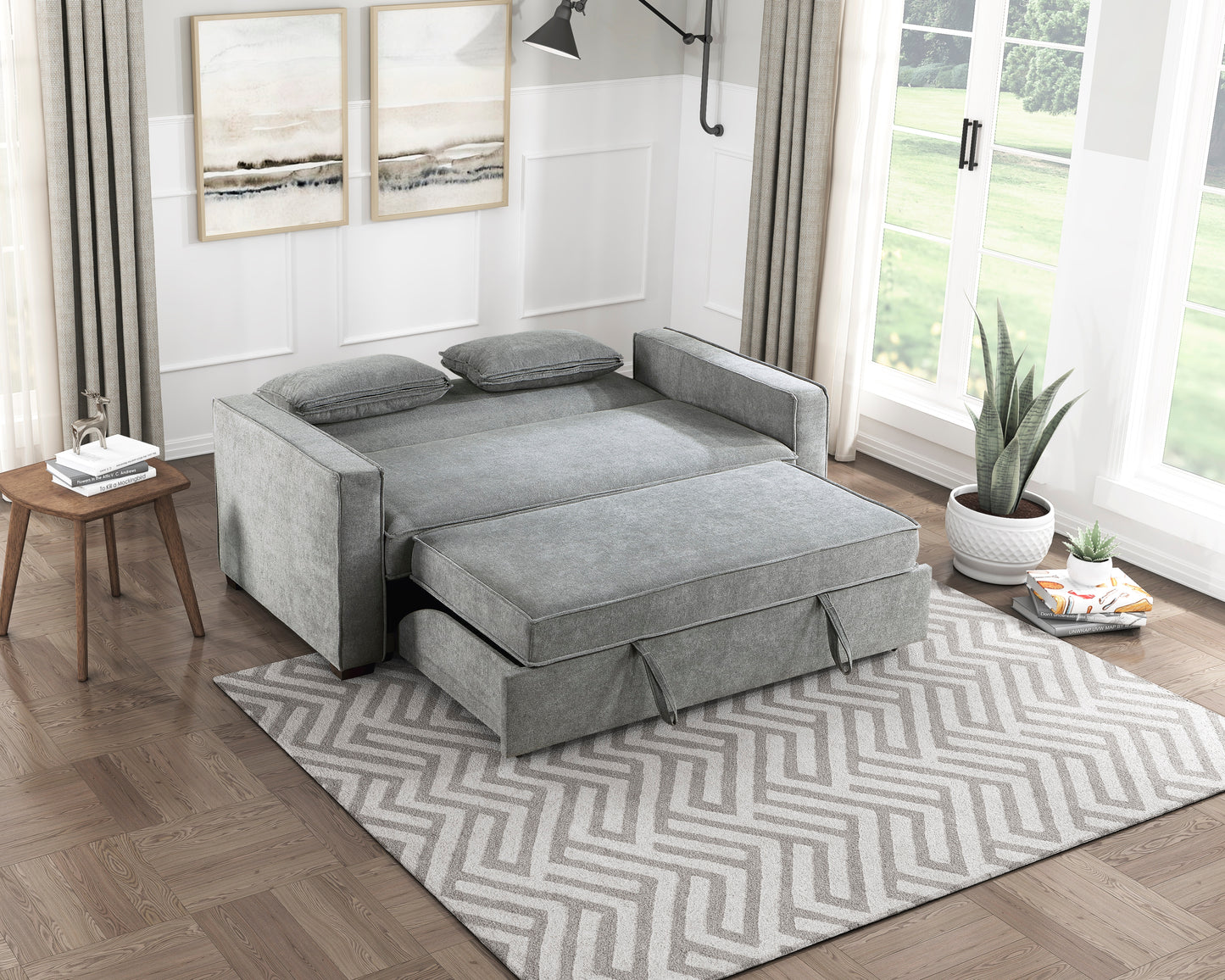 Gray Polyester Wood Frame Sofa - 2 Seat Living Room Sofa