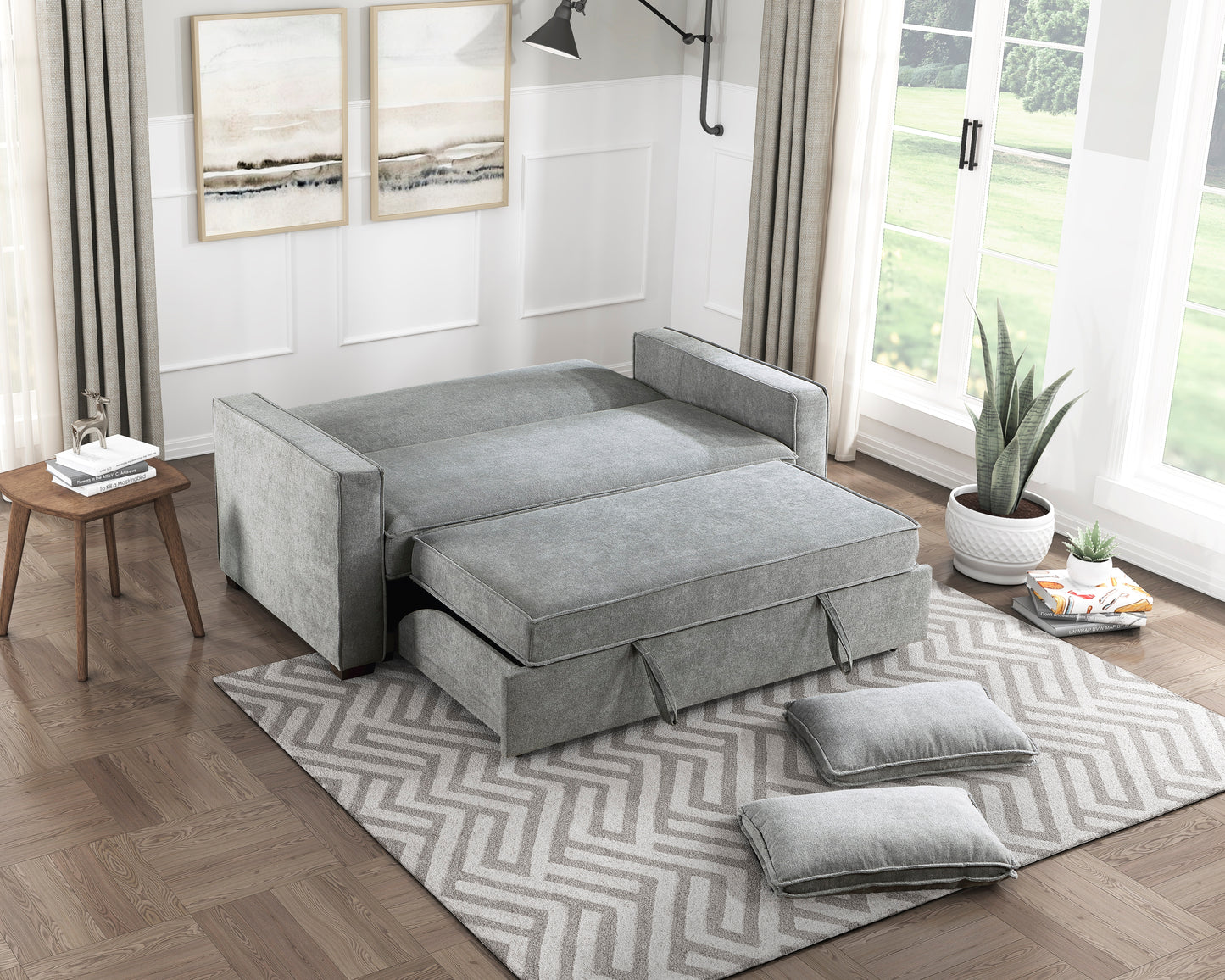 Gray Polyester Wood Frame Sofa - 2 Seat Living Room Sofa