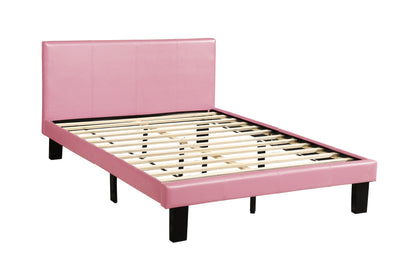 Simple Modern Pink Faux Leather Upholstered Full Size Bed Bedroom Wooden Slats 1pc Platform Bedframe