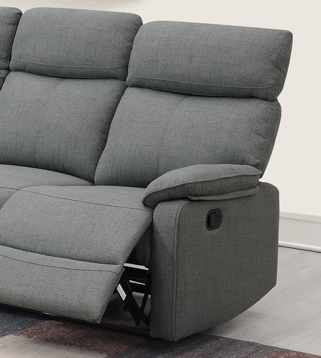 Gray 3-Seat Fabric Recliner Sofa - Modern Style