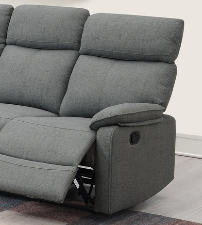 Gray 3-Seat Fabric Recliner Sofa - Modern Style