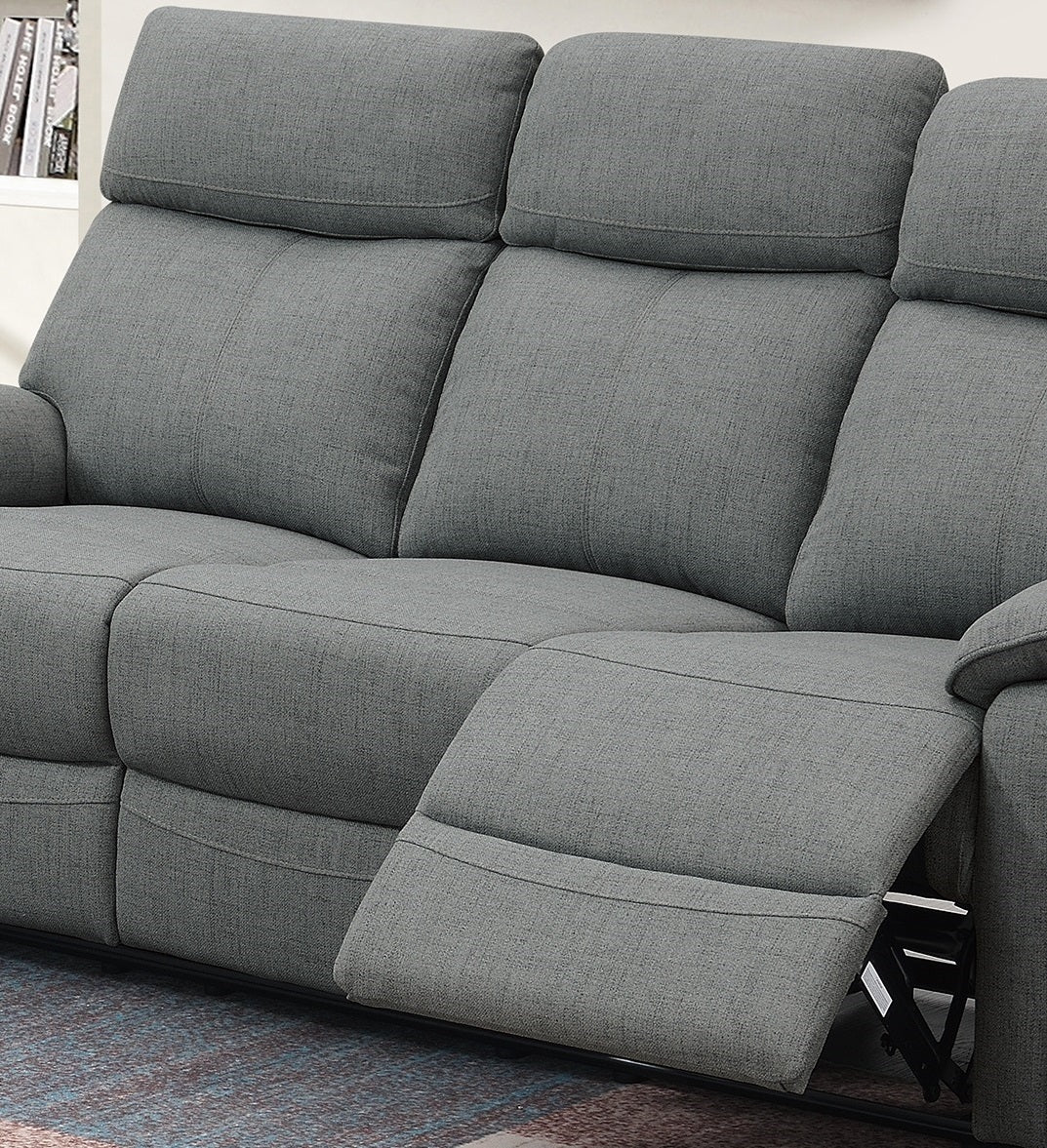 Gray 3-Seat Fabric Recliner Sofa - Modern Style