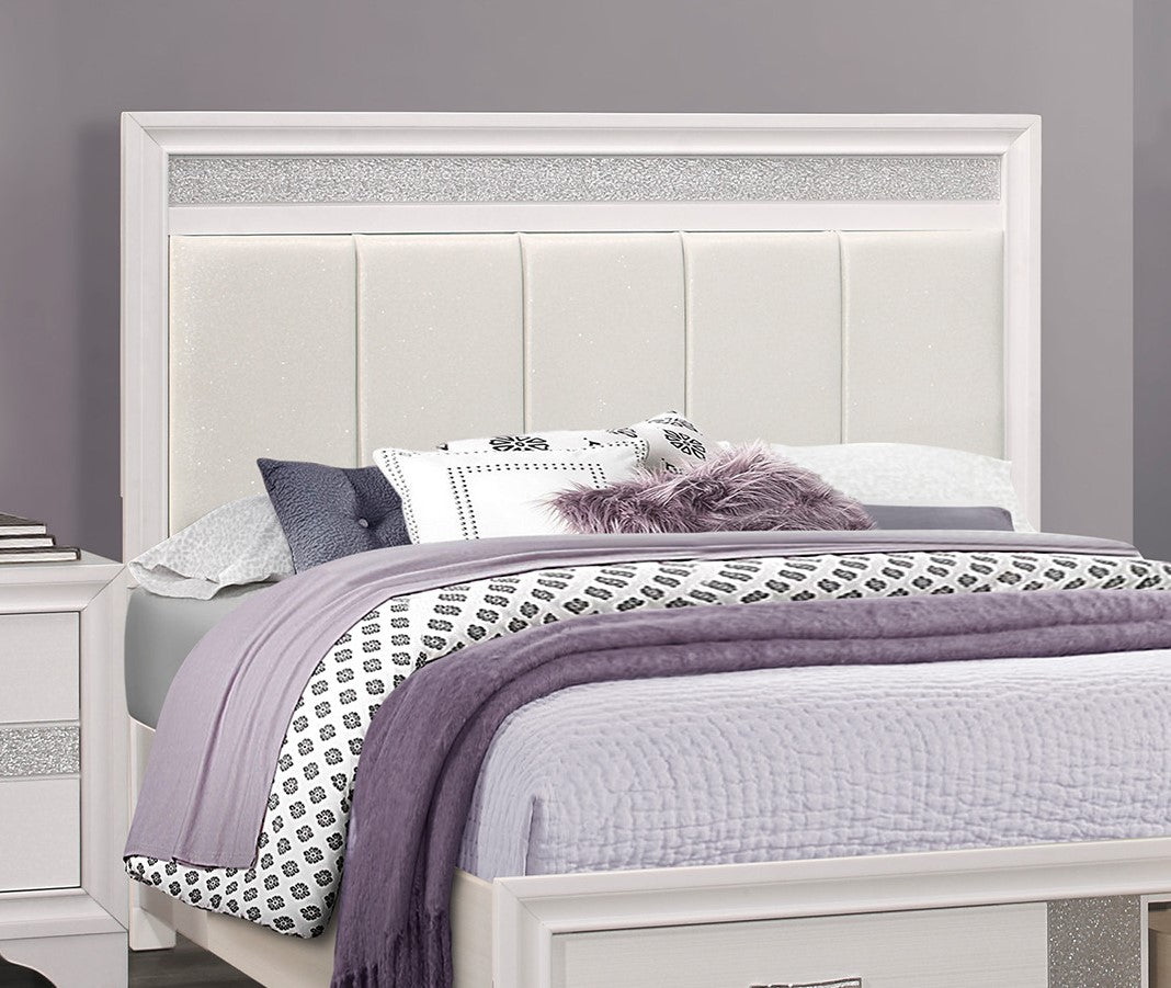 Modern Glam White Queen Platform Bed with Storage - Box Spring Not Needed