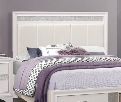 Modern Glam White Queen Platform Bed with Storage - Box Spring Not Needed