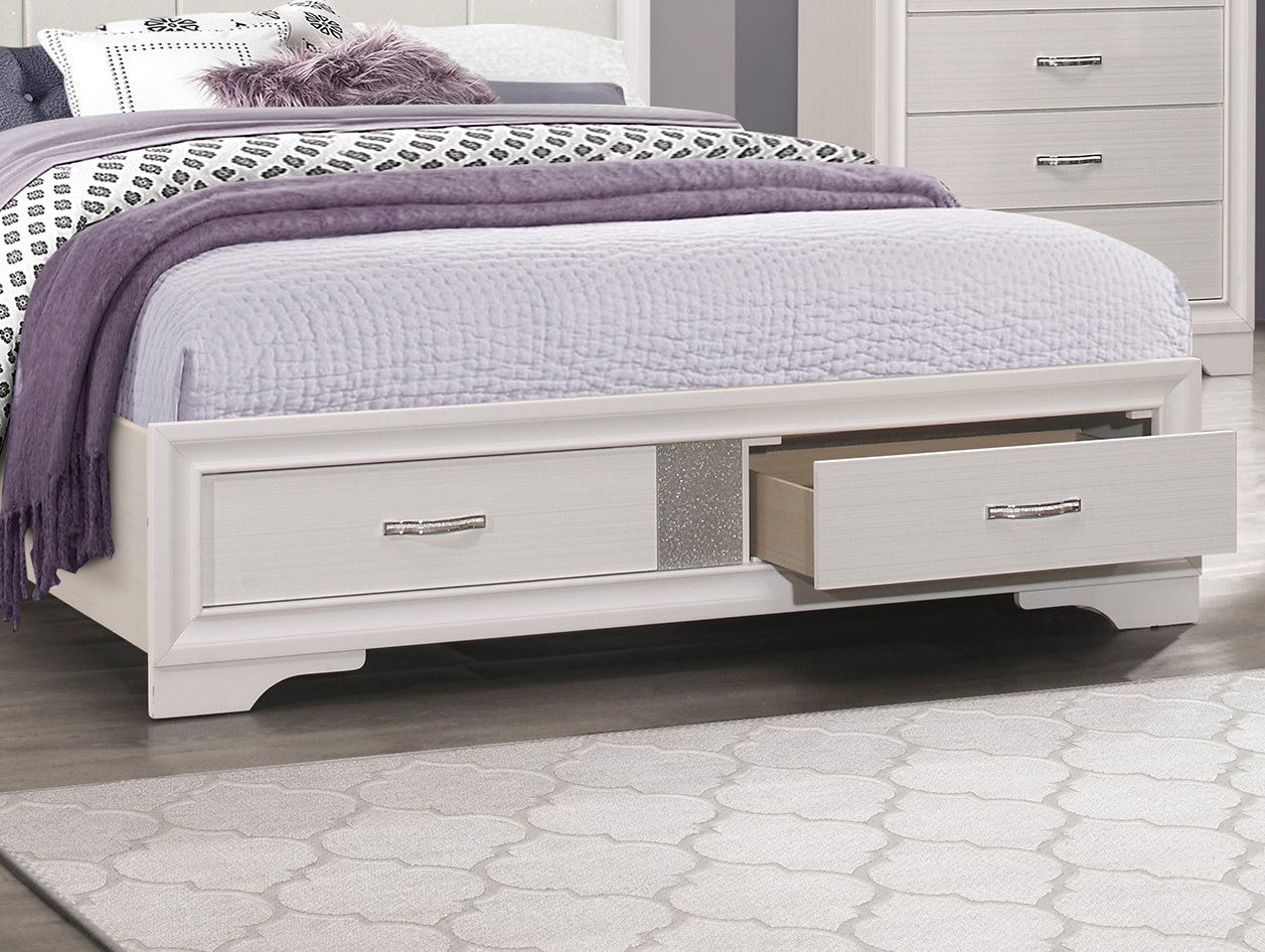 Modern Glam White Queen Platform Bed with Storage - Box Spring Not Needed