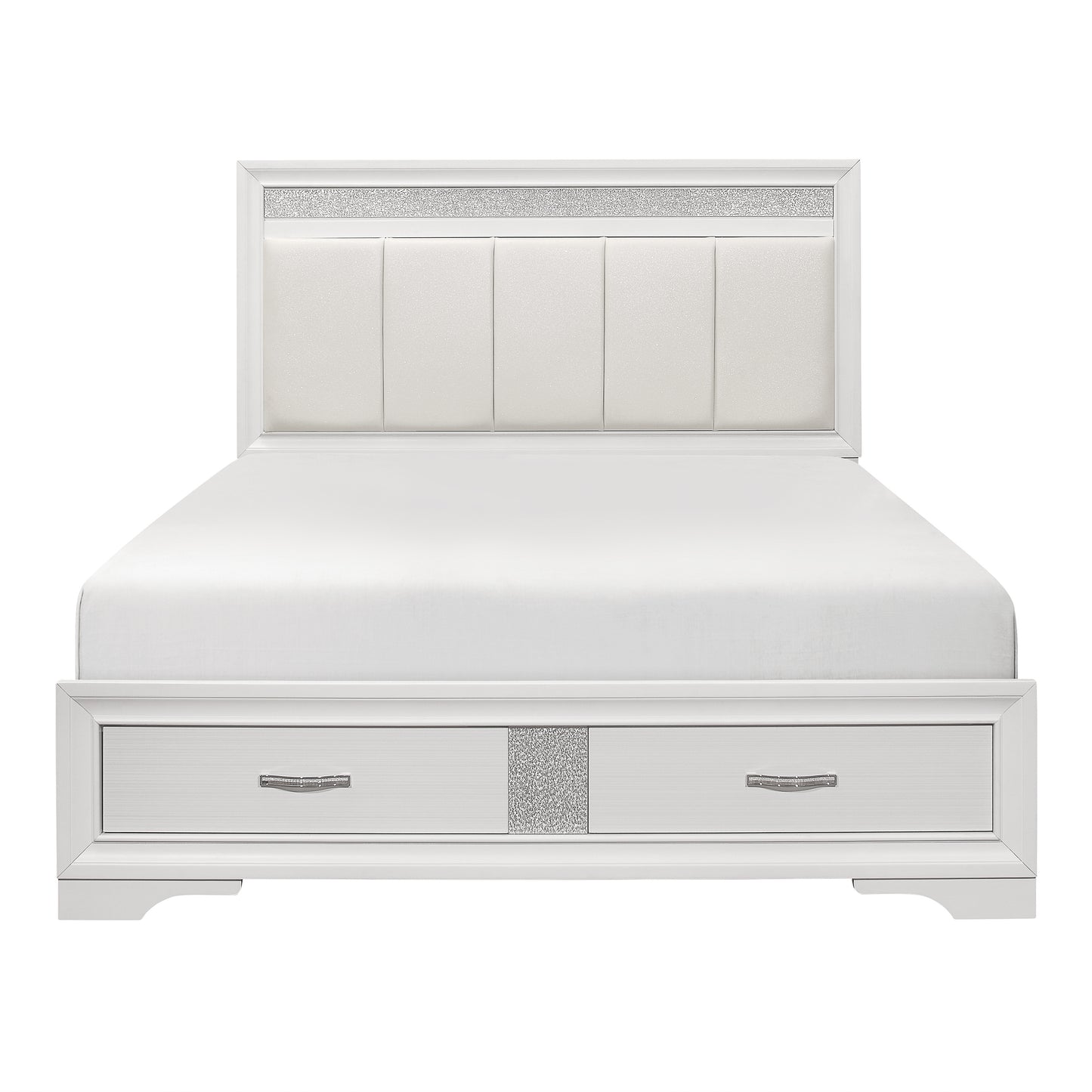 Modern Glam White Queen Platform Bed with Storage - Box Spring Not Needed