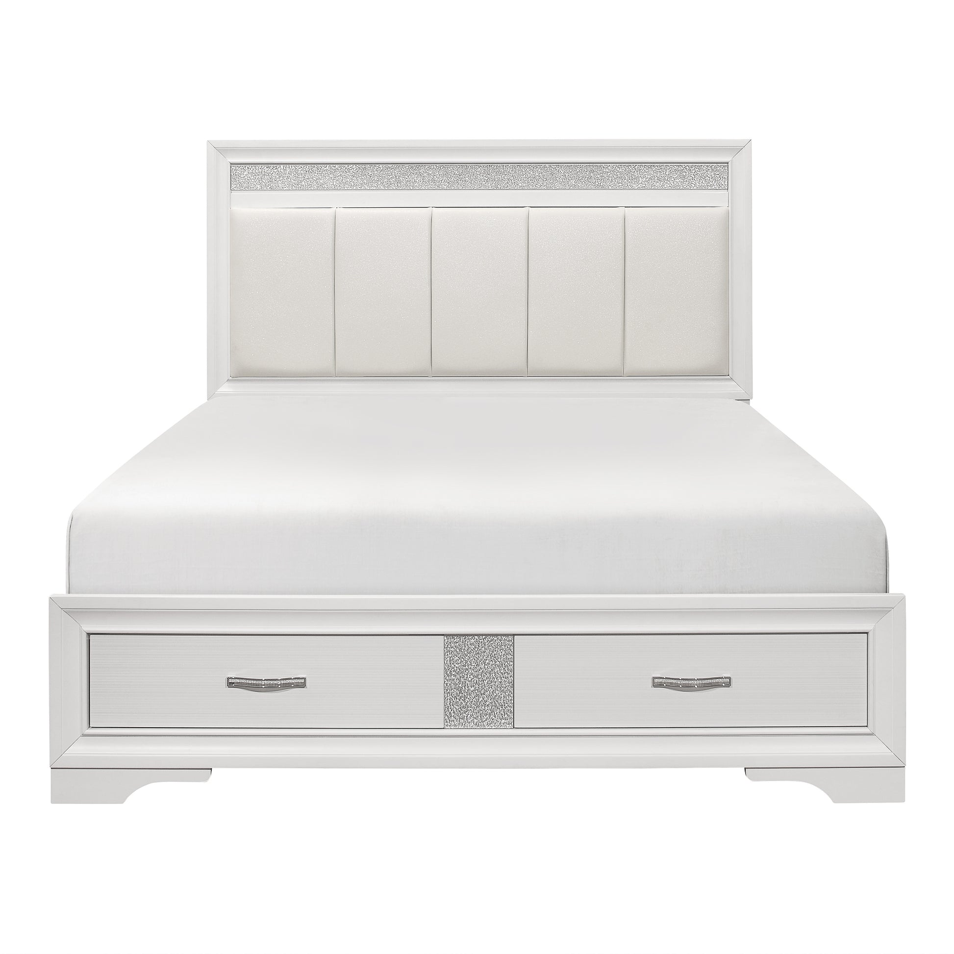Modern Glam White Queen Platform Bed with Storage - Box Spring Not Needed