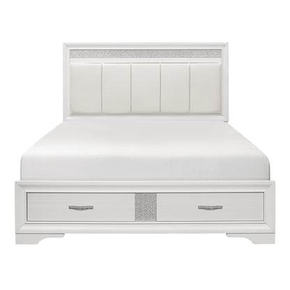 Modern Glam White Queen Platform Bed with Storage - Box Spring Not Needed