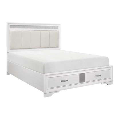 Modern Glam White Queen Platform Bed with Storage - Box Spring Not Needed