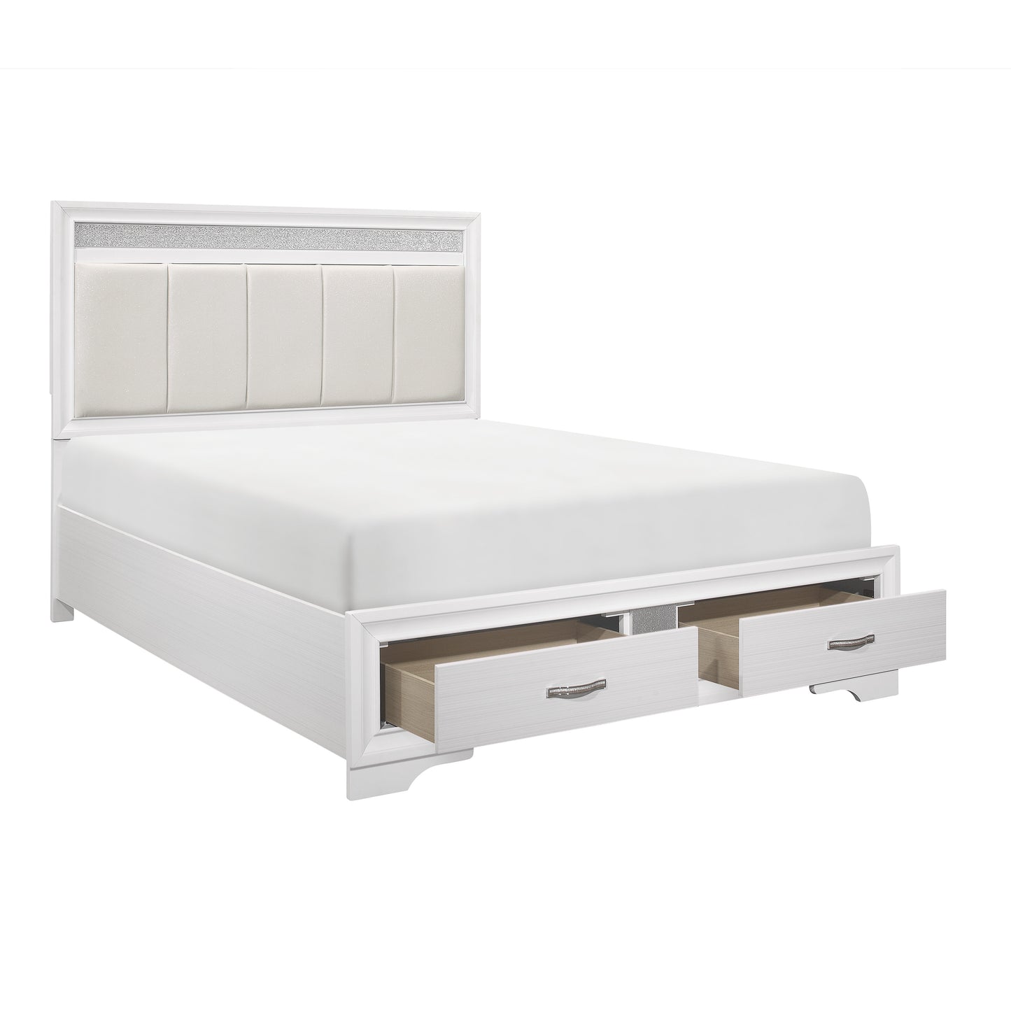 Modern Glam White Queen Platform Bed with Storage - Box Spring Not Needed