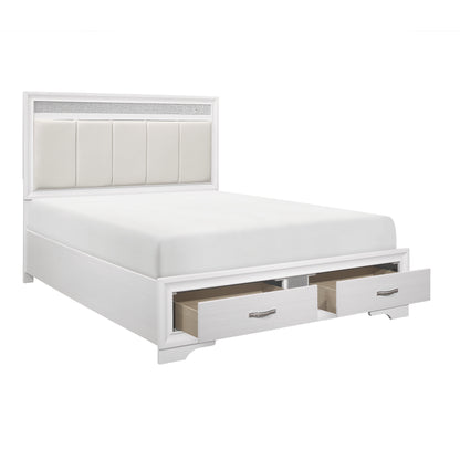 Modern Glam White Queen Platform Bed with Storage - Box Spring Not Needed
