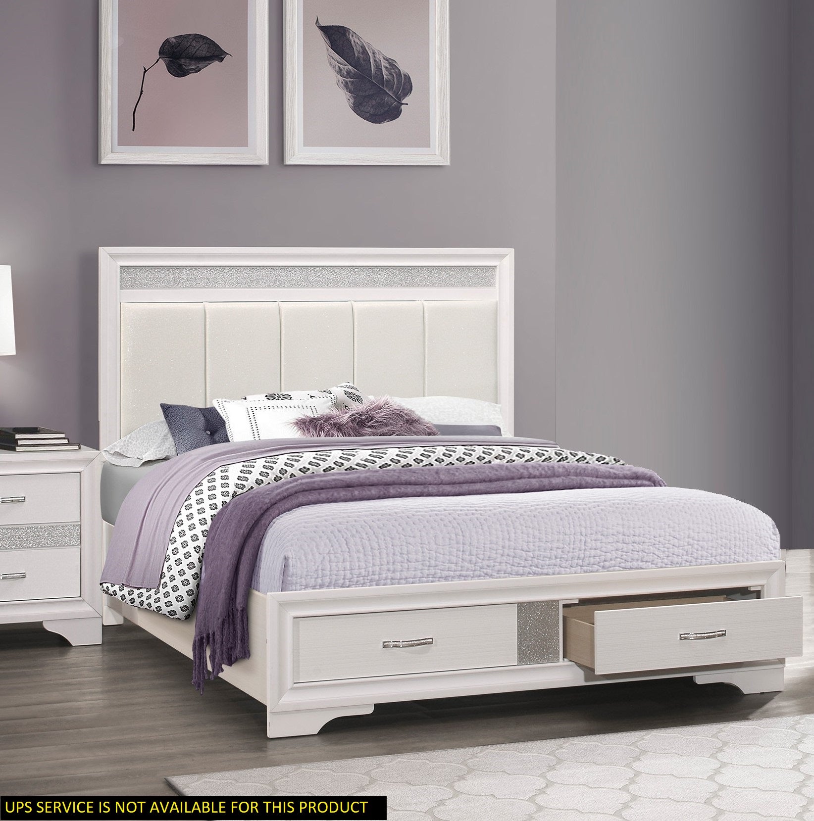 Modern Glam White Queen Platform Bed with Storage - Box Spring Not Needed
