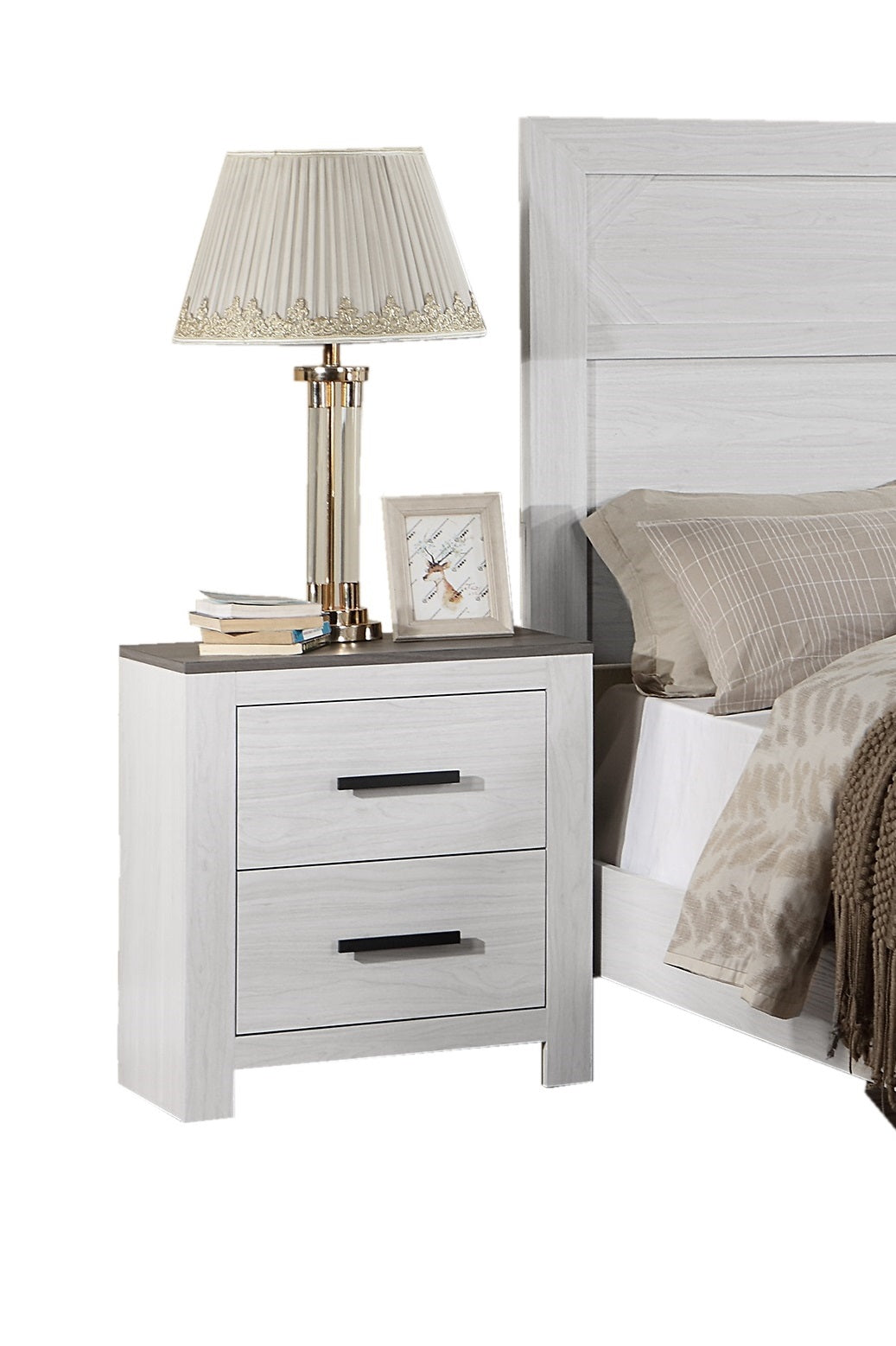 White 2-Drawer Bedside Cabinet Nightstand for Bedroom