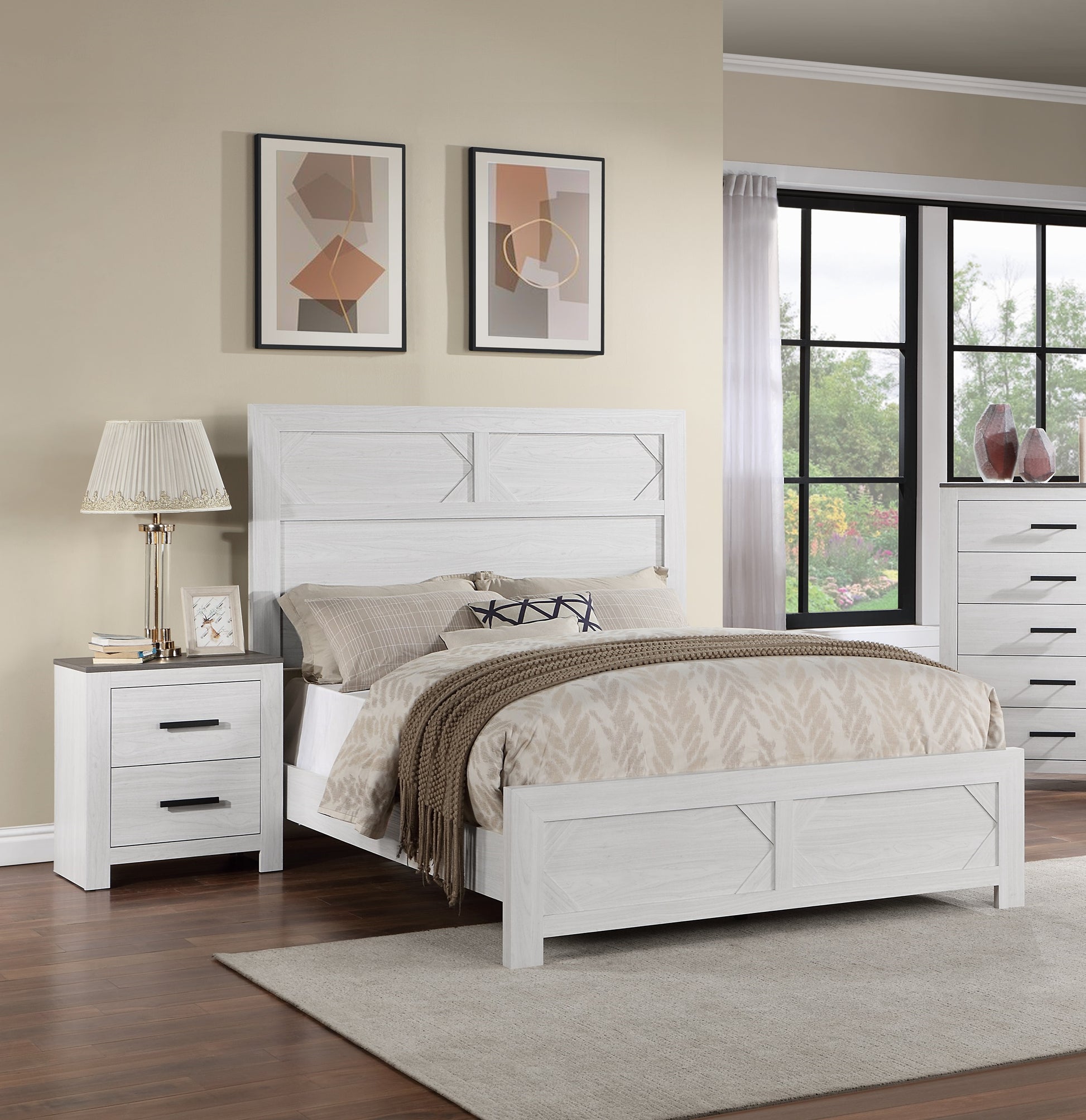 White 2-Drawer Bedside Cabinet Nightstand for Bedroom