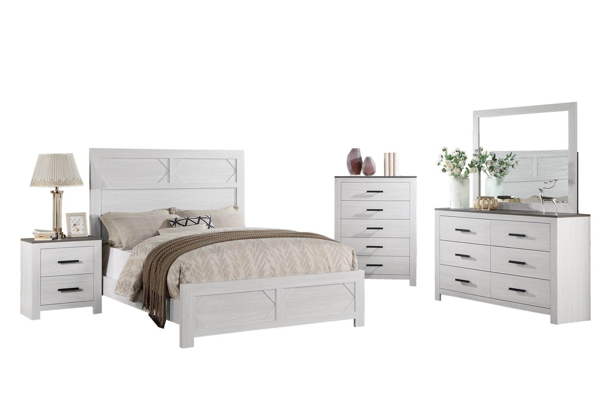 White 2-Drawer Bedside Cabinet Nightstand for Bedroom