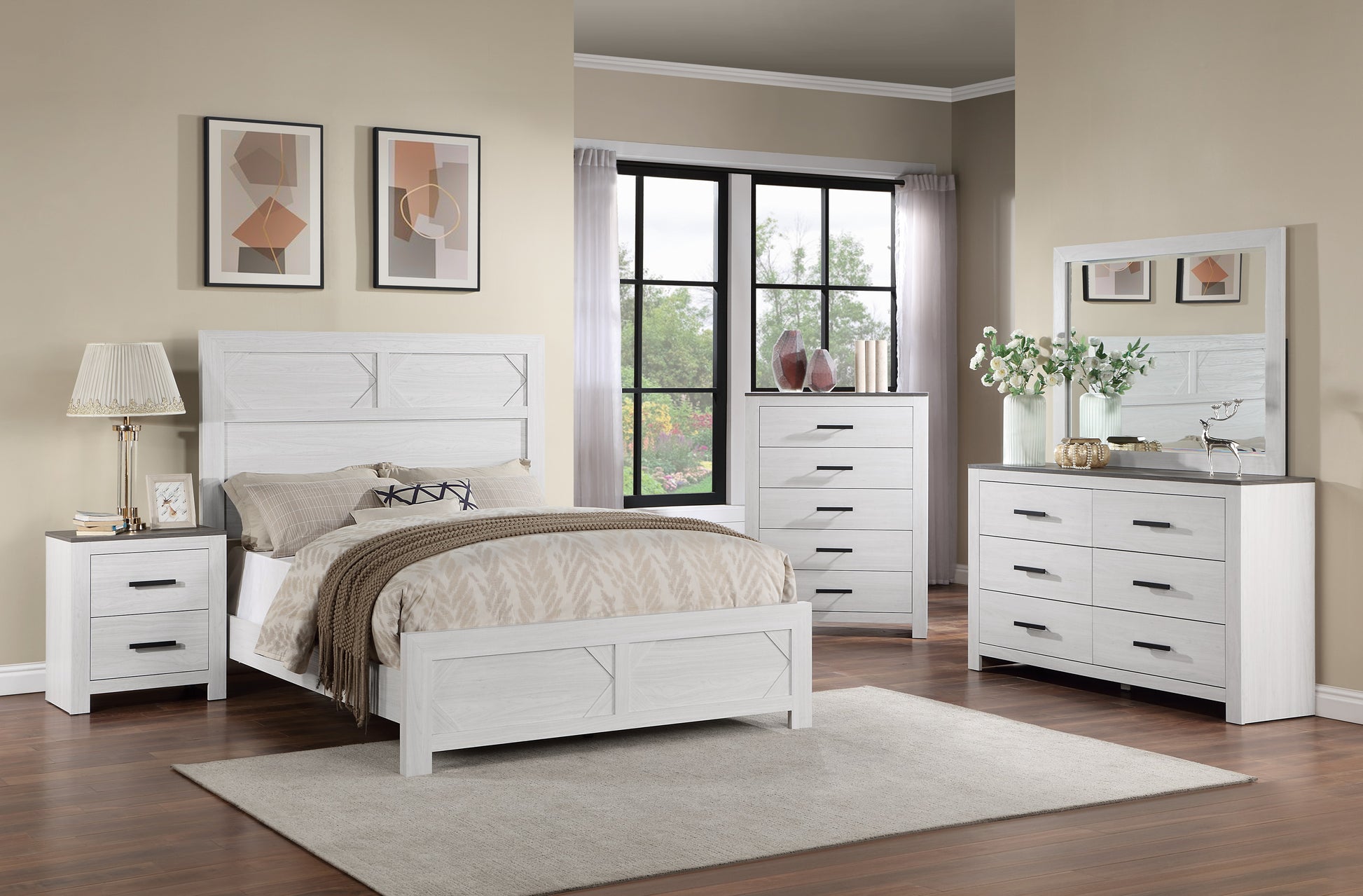 White 2-Drawer Bedside Cabinet Nightstand for Bedroom