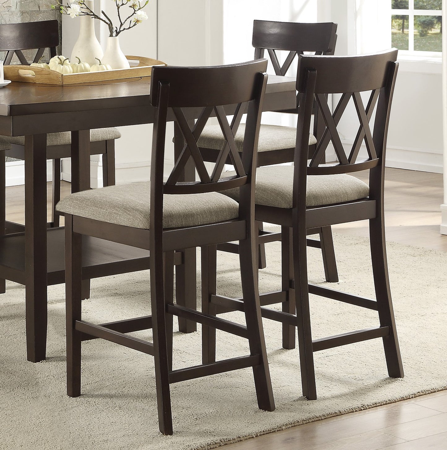 Dark Brown Counter Height Dining Table with Chairs - 5 Piece Set for Dining Room