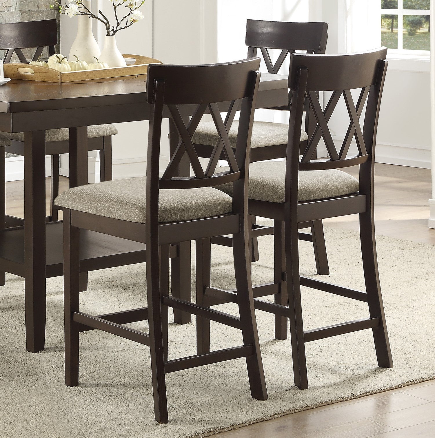 Dark Brown Counter Height Dining Table with Chairs - 5 Piece Set for Dining Room