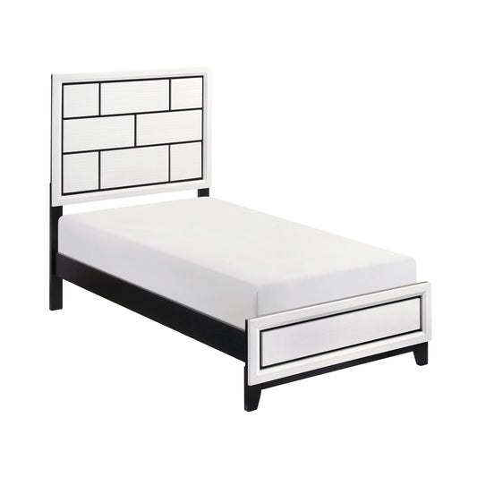 Modern Contemporary White Finish Twin Size Bed 1pc Wooden Bedroom Furniture Black Line Design