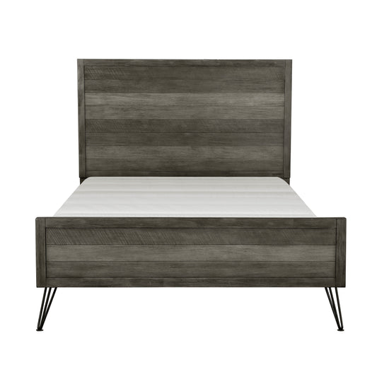 Unique Design 3-Tone Gray Finish 1pc Eastern King Bed Metal Legs Horizontal Slat Design Headboard Footboard Bedroom Furniture