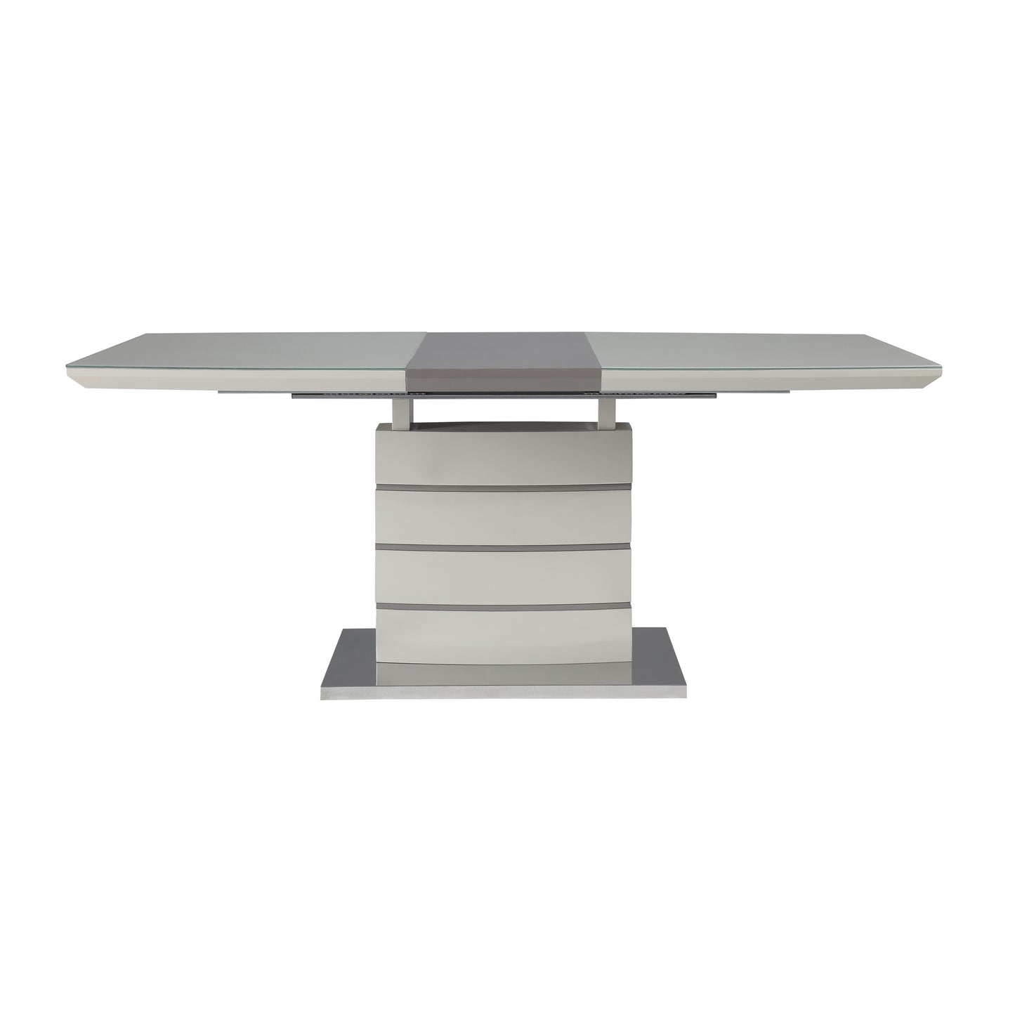 Ultra-Modern Off White Metal & Wood Dining Set with Storage Leaf and Chairs