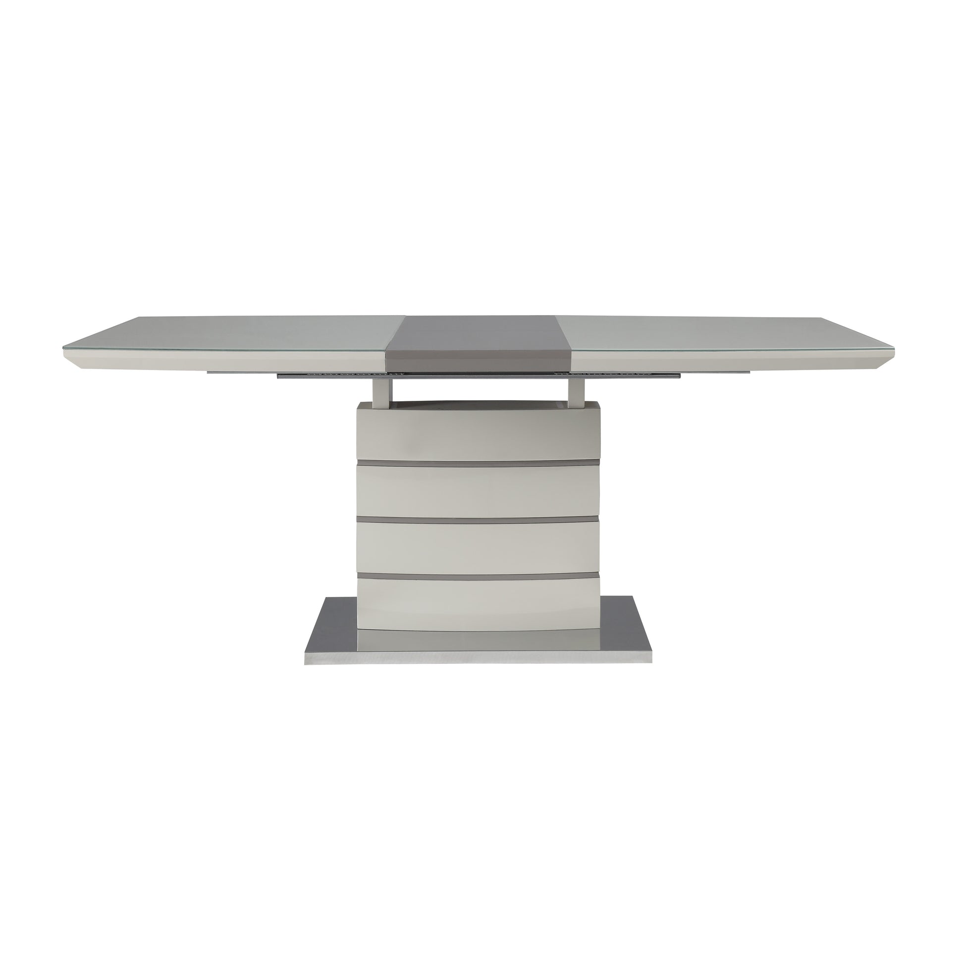 Ultra-Modern Off White Metal & Wood Dining Set with Storage Leaf and Chairs