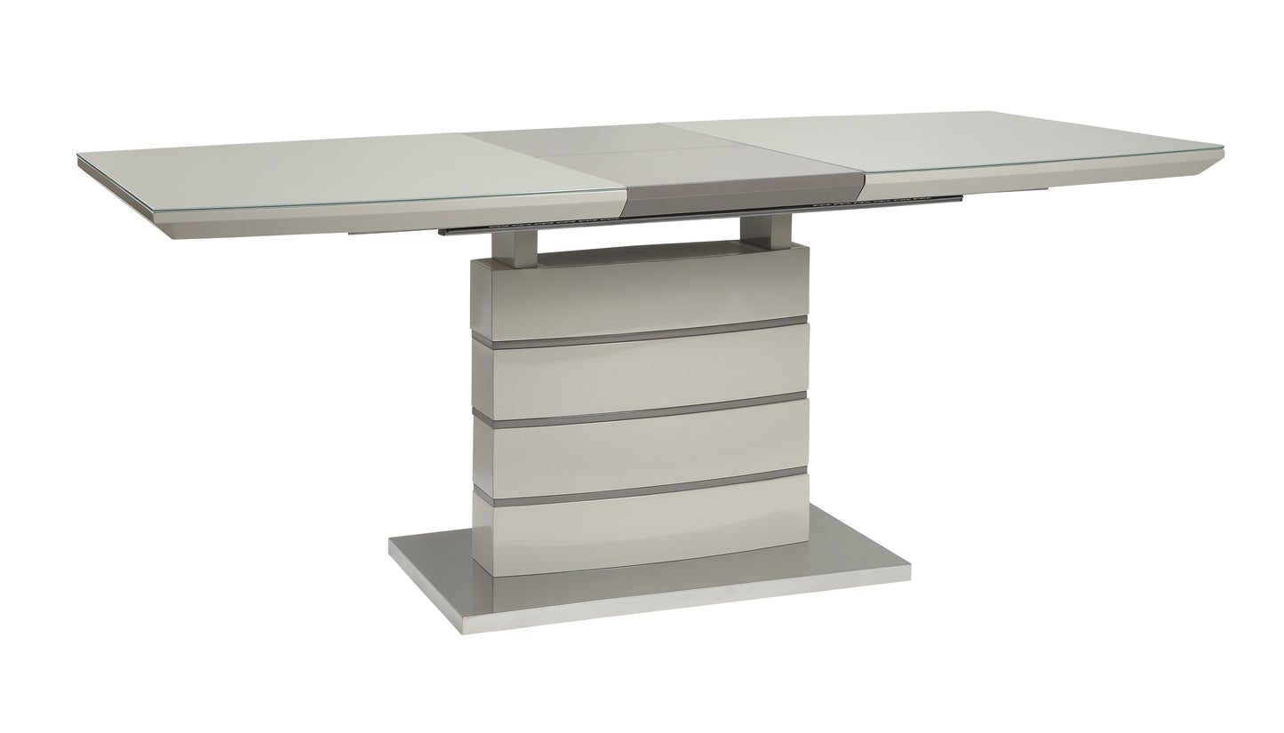 Ultra-Modern Off White Metal & Wood Dining Set with Storage Leaf and Chairs