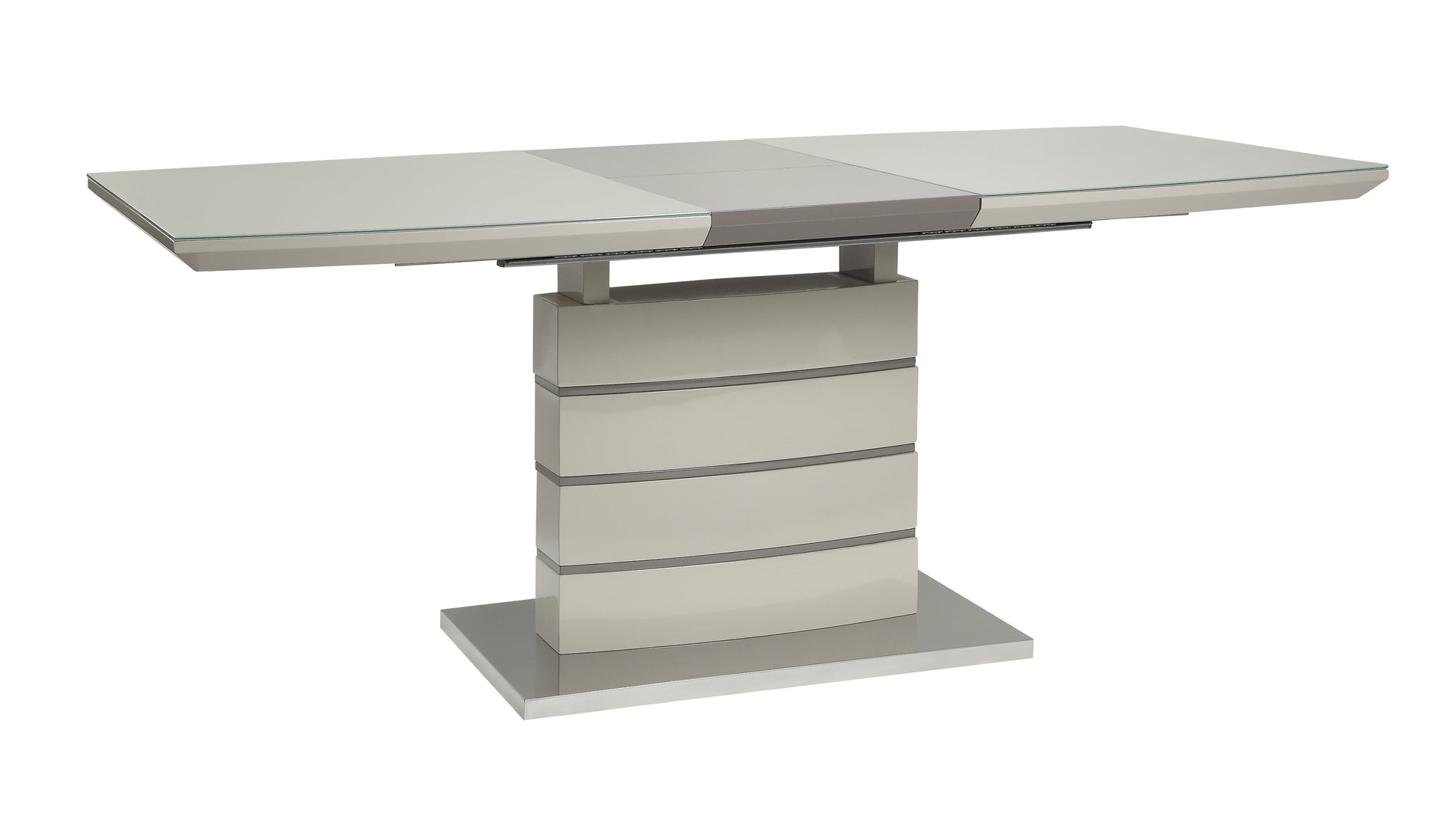Ultra-Modern Off White Metal & Wood Dining Set with Storage Leaf and Chairs
