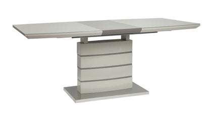 Ultra-Modern Off White Metal & Wood Dining Set with Storage Leaf and Chairs