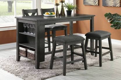 Modern Gray Dining Table Set - 5 Piece Counter Height with Storage Shelves