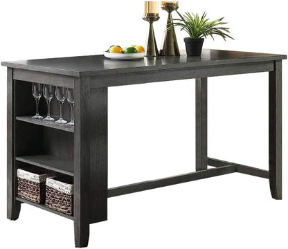 Modern Gray Dining Table Set - 5 Piece Counter Height with Storage Shelves