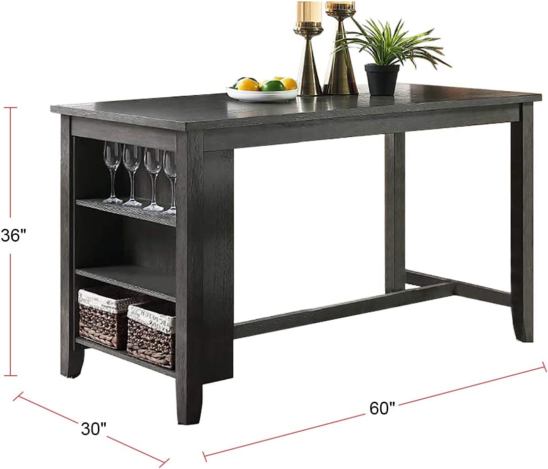 Modern Gray Dining Table Set - 5 Piece Counter Height with Storage Shelves