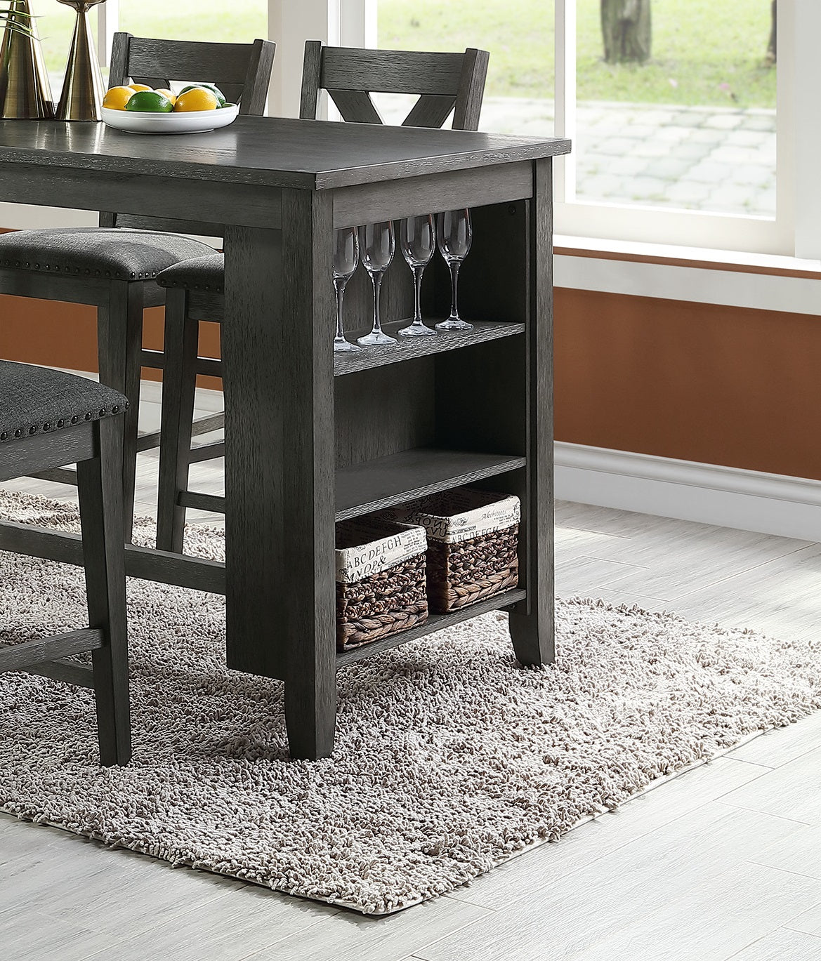 Modern Gray Dining Table Set - 5 Piece Counter Height with Storage Shelves