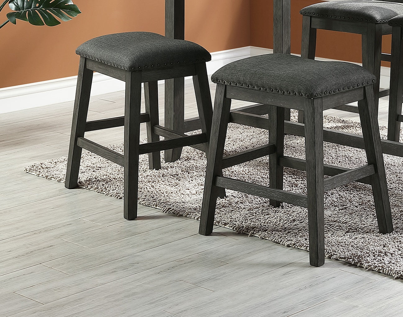 Modern Gray Dining Table Set - 5 Piece Counter Height with Storage Shelves