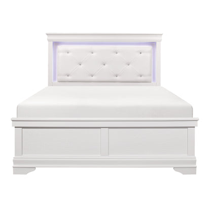 Traditional Design White Finish 1pc Queen Size Bed Button-Tufted Upholstered LED Headboard Faux Alligator Embossed Panels