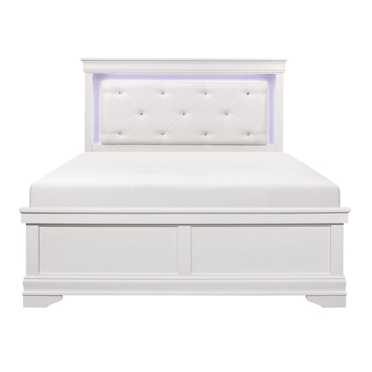 Traditional Design White Finish 1pc Queen Size Bed Button-Tufted Upholstered LED Headboard Faux Alligator Embossed Panels