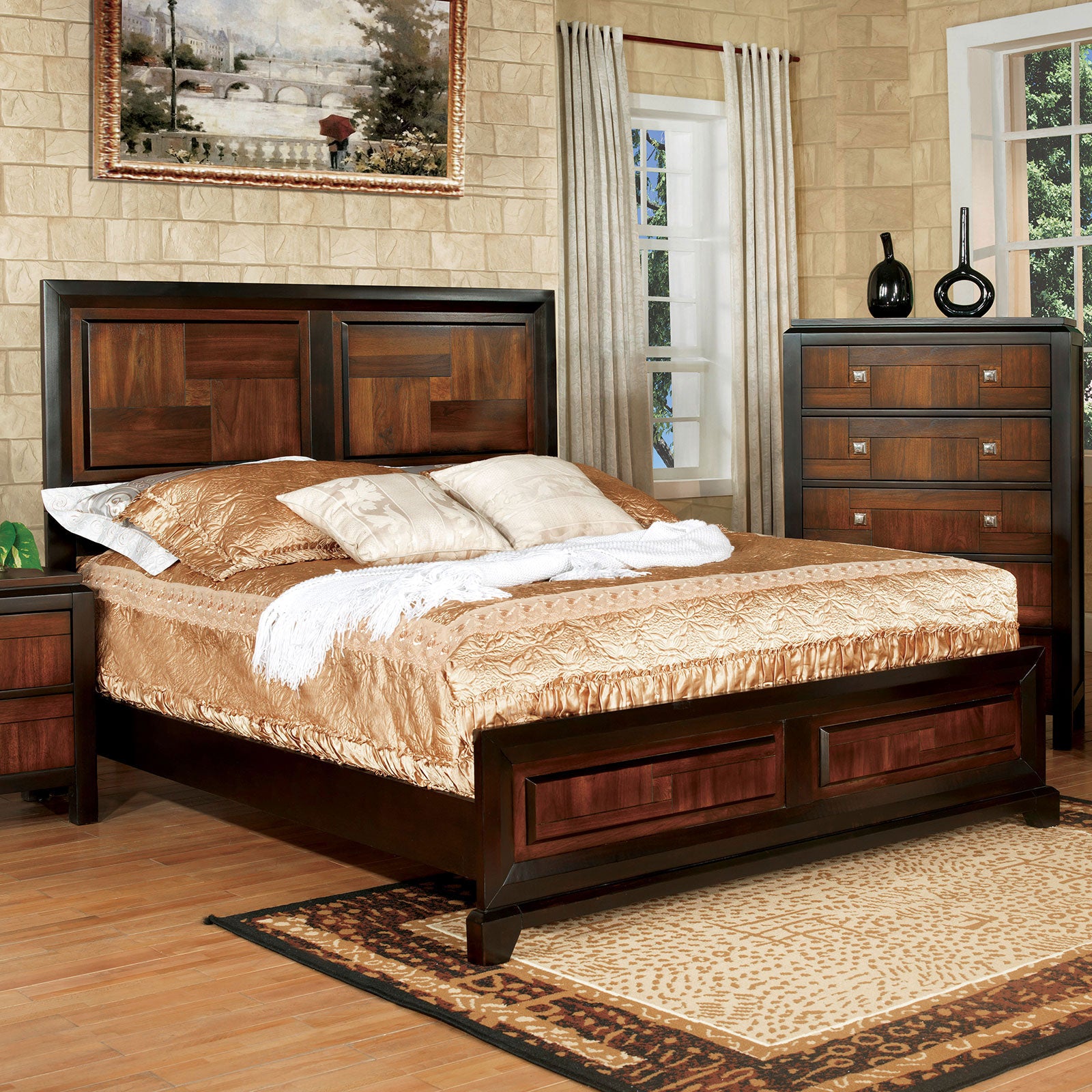 Walnut Solid Wood Queen Bed Frame for Modern Bedroom