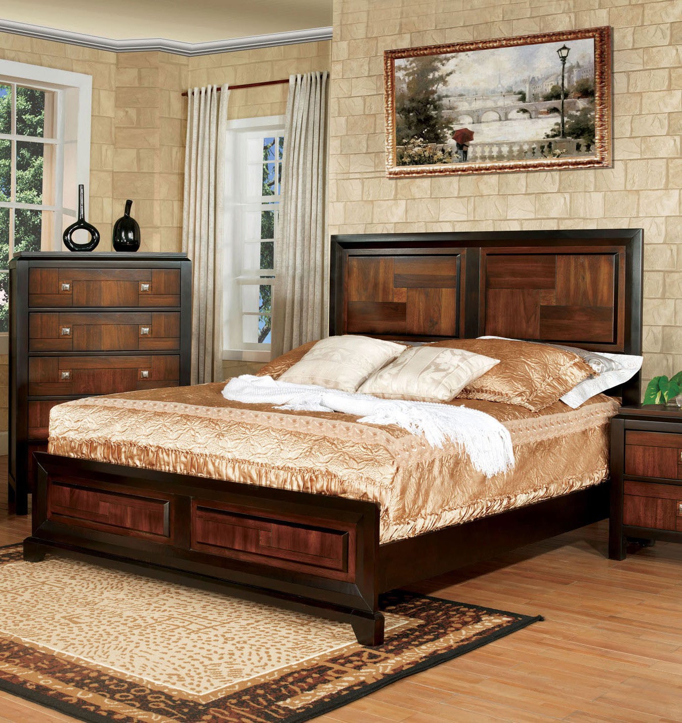 Walnut Solid Wood Queen Bed Frame for Modern Bedroom