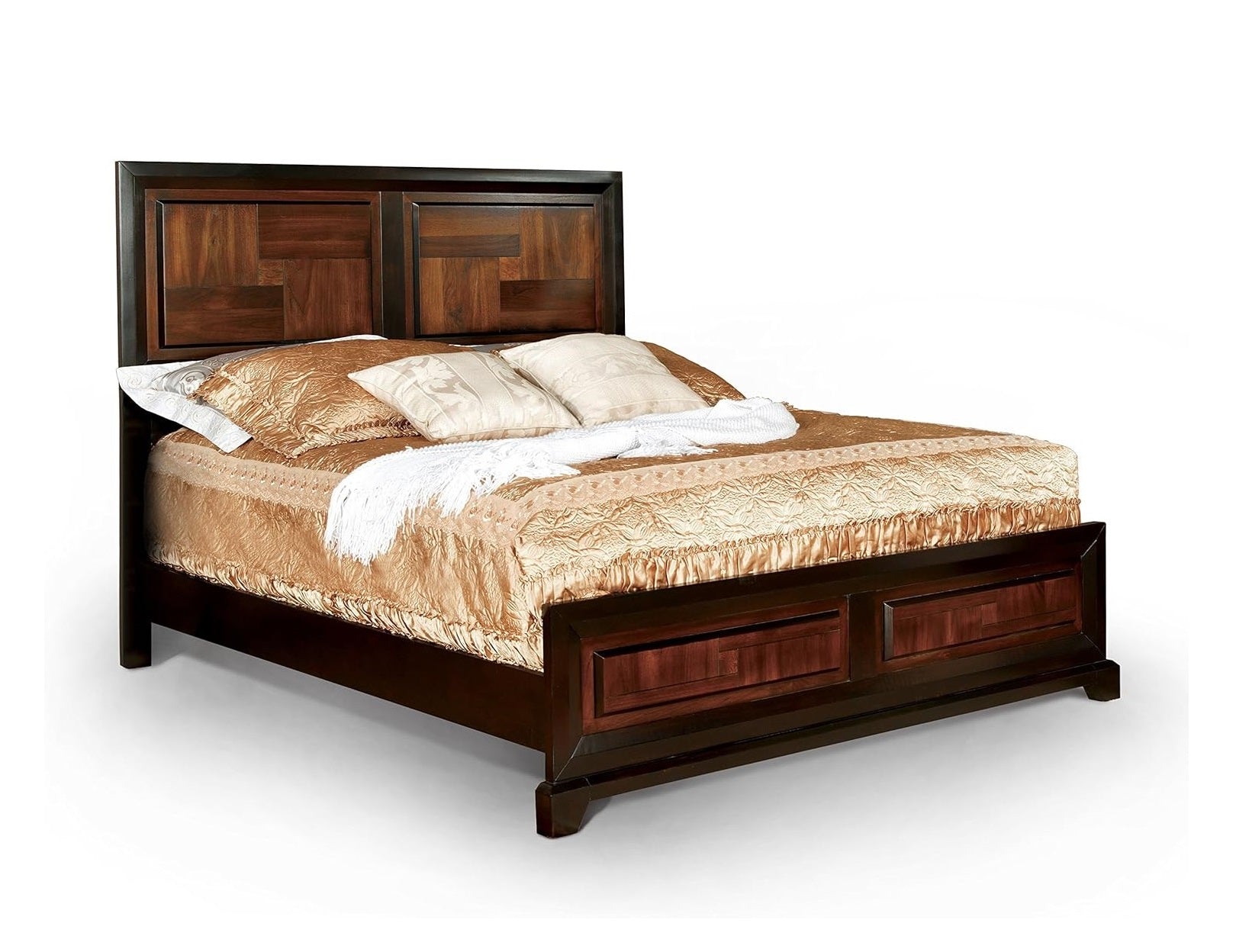 Walnut Solid Wood Queen Bed Frame for Modern Bedroom