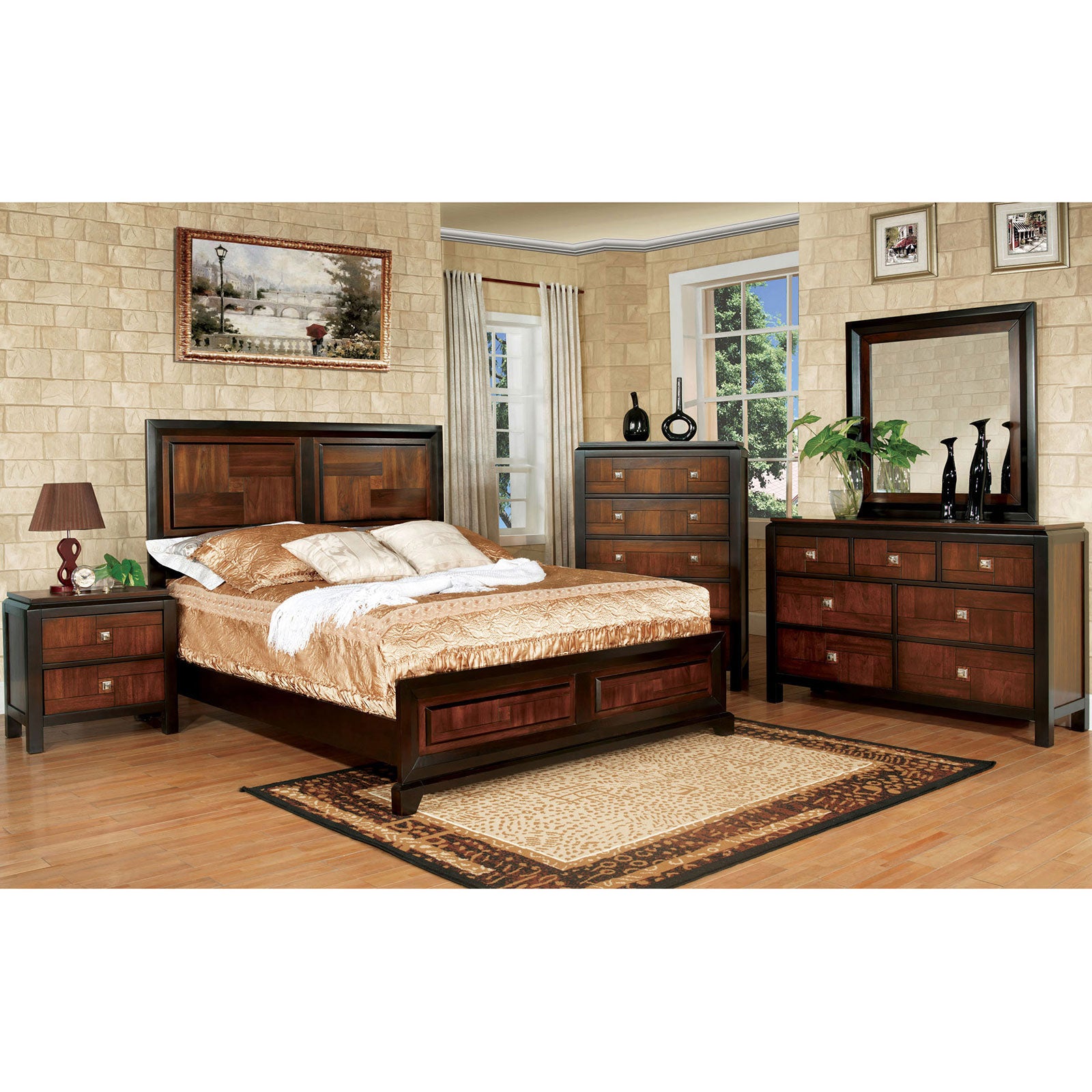 Walnut Solid Wood Queen Bed Frame for Modern Bedroom